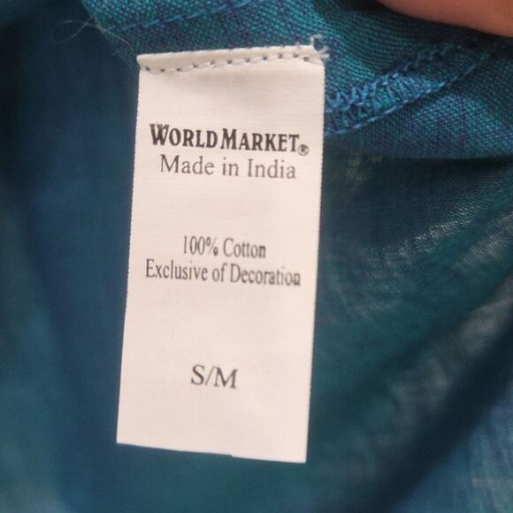 World Market Teal Embroidered 100% Cotton Tunic Blouse, NWT, S/M - Picture 5 of 7